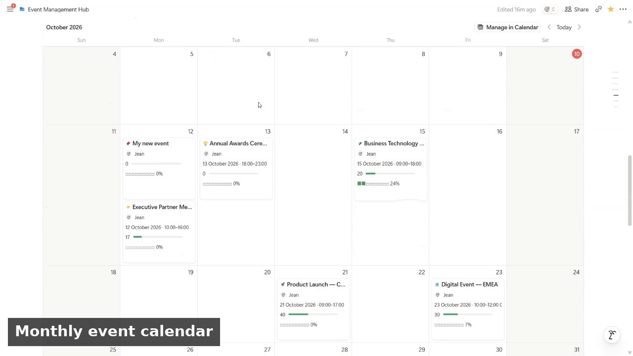 Monthly event calendar